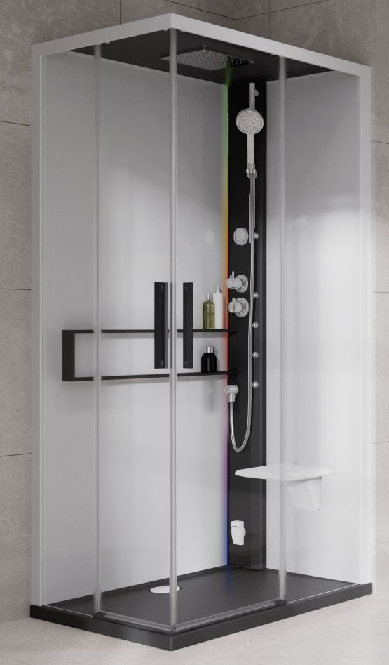 Novellini Glax 2 2.0 A kabina z hydromasażem 90x90 cm parowa z brodzikiem czarna G22A90T5-1HU