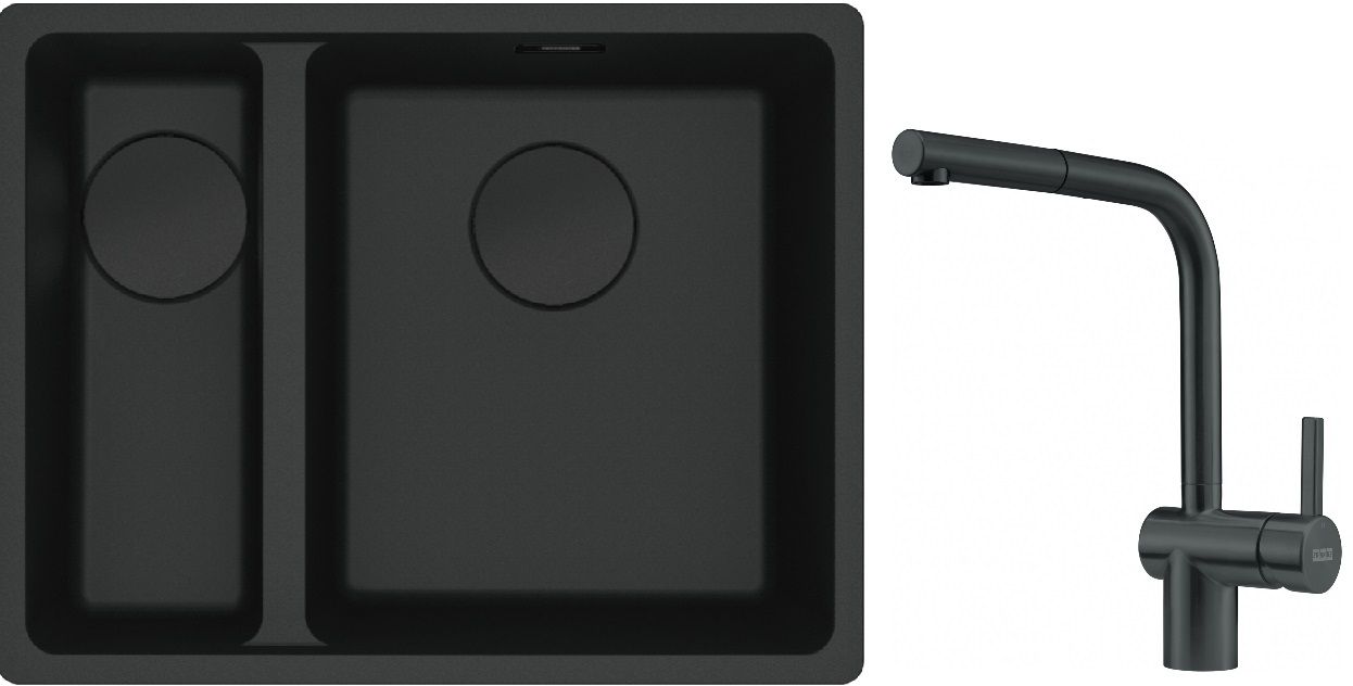 Franke Maris MRG 160-34-15SBL zlewozmywak 52x40 cm Fragranite czarny mat z baterią kuchenną Atlas czarna stal szlachetna (1250697756, ...