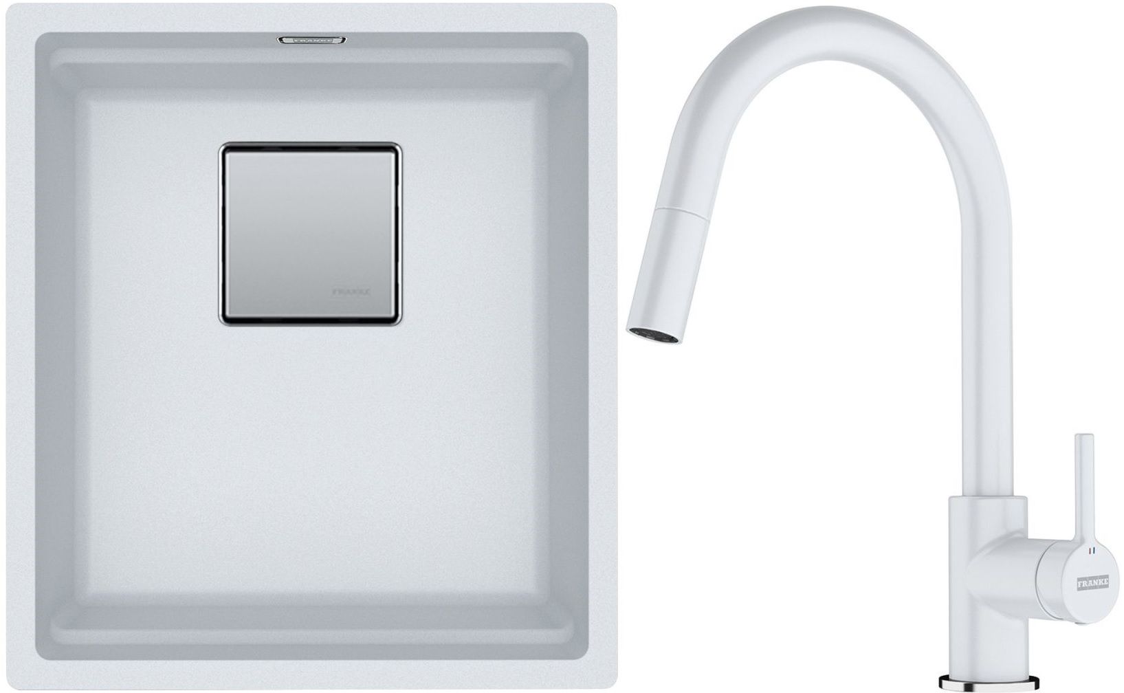 Franke Kanon KNG 110-37 zlewozmywak 37x42 cm Fragranite biały polarny z baterią kuchenną Lina Pull-Out biały polarny (1250528630, ...