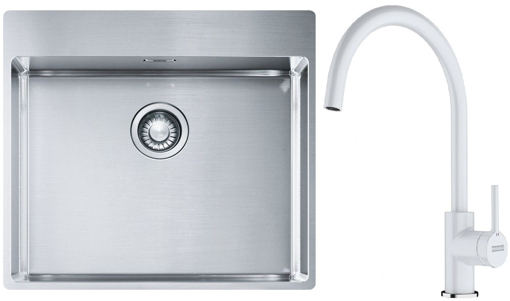 Franke Box BXX 210-54 TL zlewozmywak 57x51 cm stalowy z baterią kuchenną Lina biały polarny (1270369295, 1150626024)