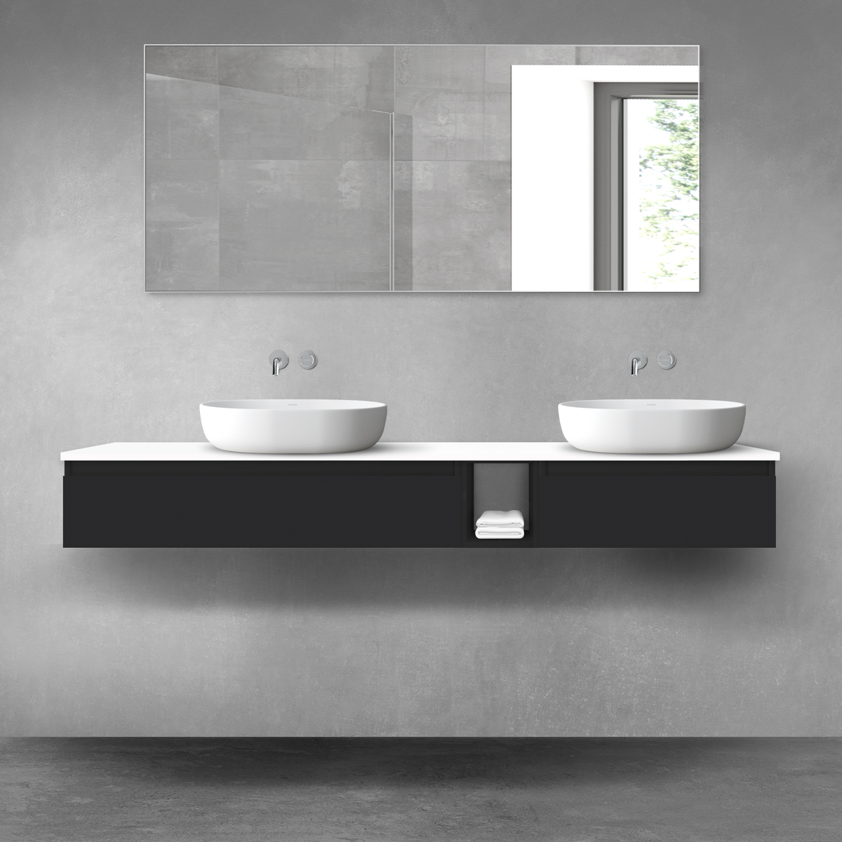 Oltens Vernal zestaw mebli łazienkowych 180 cm z blatem czarny mat/biały połysk 68659300 - Wysyłka w 24h