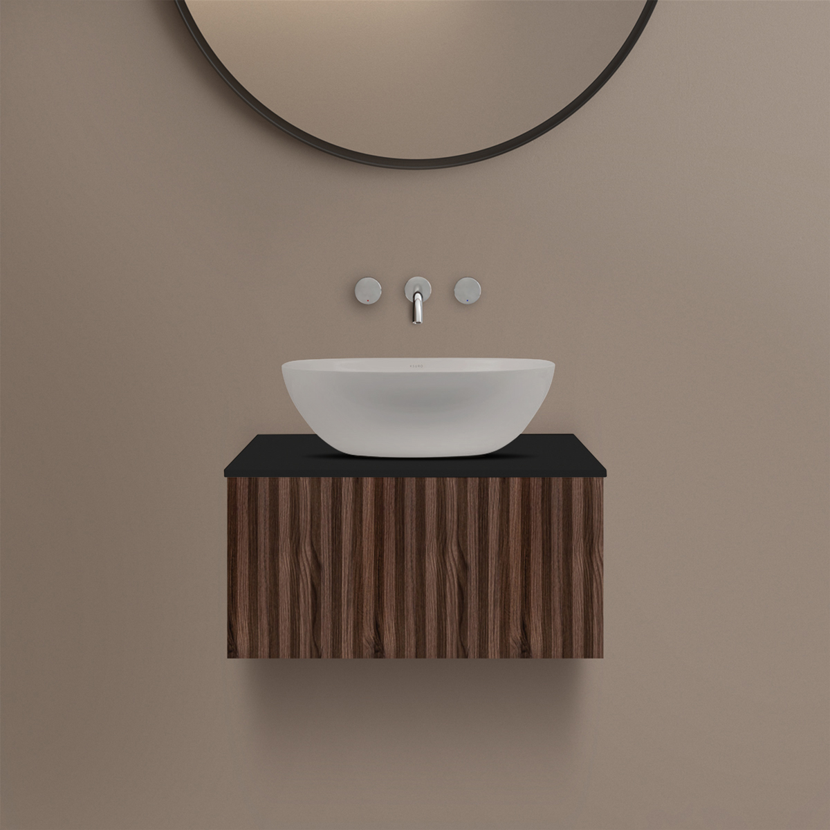 Ksuro 02 szafka 60 cm podumywalkowa wisząca z blatem orzech/czarny mat 58005006 - Wysyłka w 24h