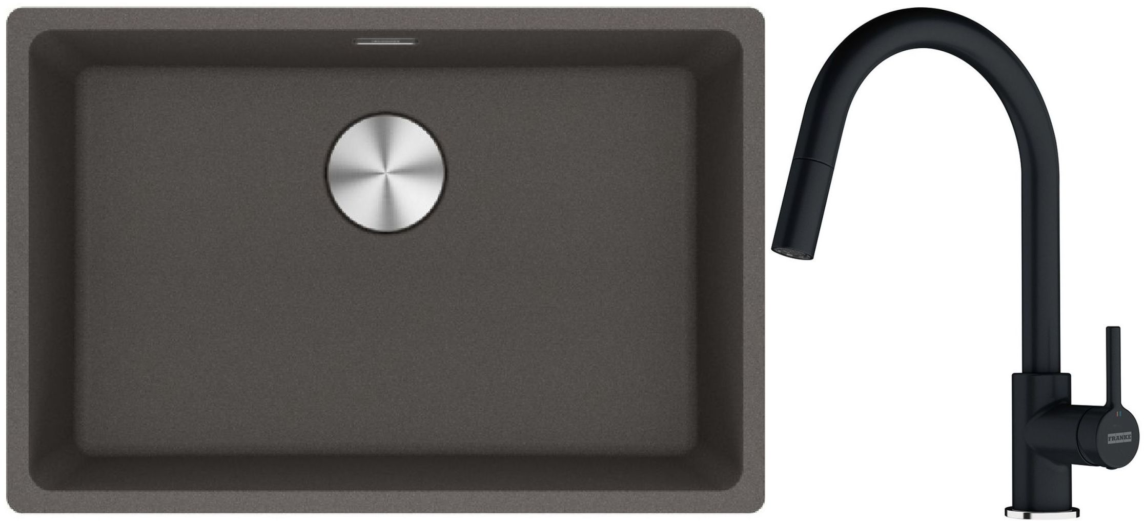 Franke Maris zlewozmywak granitowy 65,3x43,3 cm łupkowy szary z baterią kuchenną Lina onyx (1250716376, 1150626055)