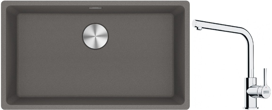 Franke Maris MRG 110-72 zlewozmywak 72x40 cm Fragranite kamienny szary z baterią kuchenną Lina chrom (1250687262, 1150693230)