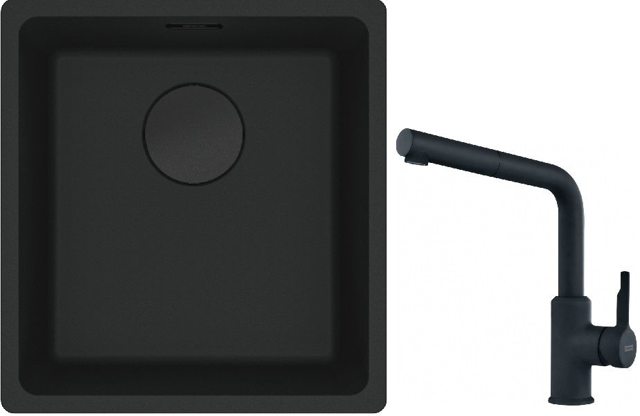 Franke Maris MRG 110-37 zlewozmywak 40x37 cm Fragranit + czarny mat z baterią kuchenną Urban czarny mat (1250697760, 1150627523) - Wysyłka w 24h