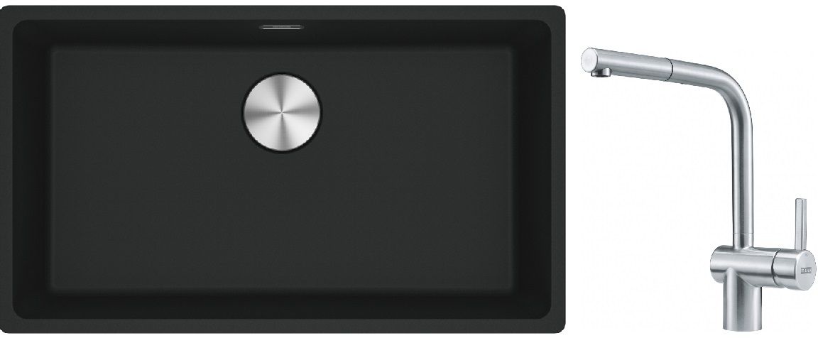 Franke Maris MRG 110-72 zlewozmywak 72x40 cm Fragranite czarny mat z baterią kuchenną Atlas stal szlachetna (1250687260, 1150521439)
