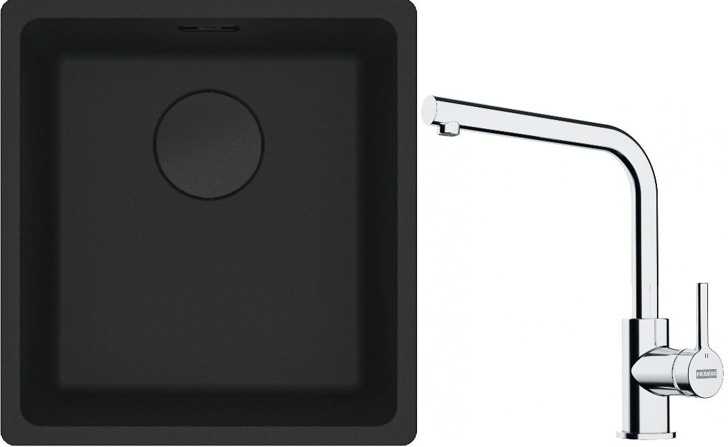 Franke Maris MRG 110-37 zlewozmywak 40x37 cm Fragranit + czarny mat z baterią kuchenną Lina chrom (1250697760, 1150693230)