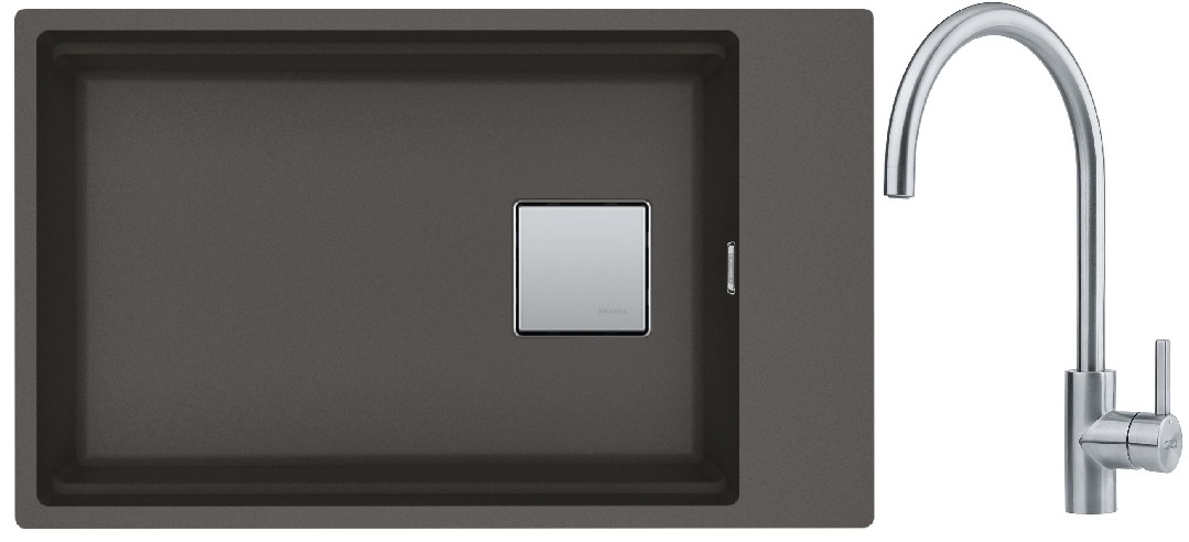 Franke Kanon KNG 110-62 zlewozmywak granitowy 76x46 cm łupkowy szary z baterią kuchenną Eos Neo stal szlachetna (1250716372, 1150590044)