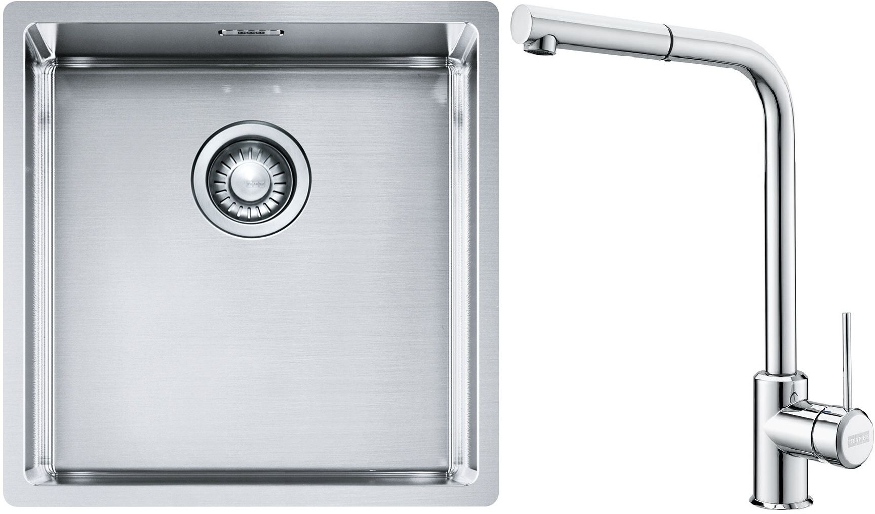 Franke Box BXX 210/110-40 zlewozmywak 45x44 cm stalowy z baterią kuchenną Sirius Side chrom (1270453654, 1150668280)