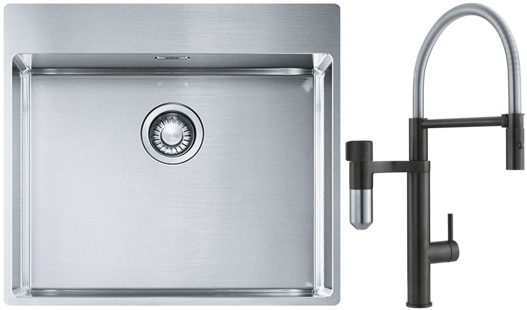 Franke Box BXX 210-54 TL zlewozmywak 57x51 cm stalowy z baterią kuchenną Vital Semi-Pro czarny mat/stal (1270369295, 1200621313)