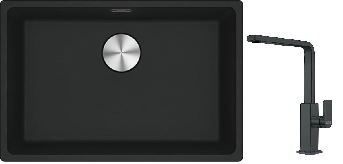 Franke Maris MRG 110-62 zlewozmywak 62x40 cm Fragranite czarny mat z baterią kuchenną Mythos czarna stal szlachetna (1250687256, ...