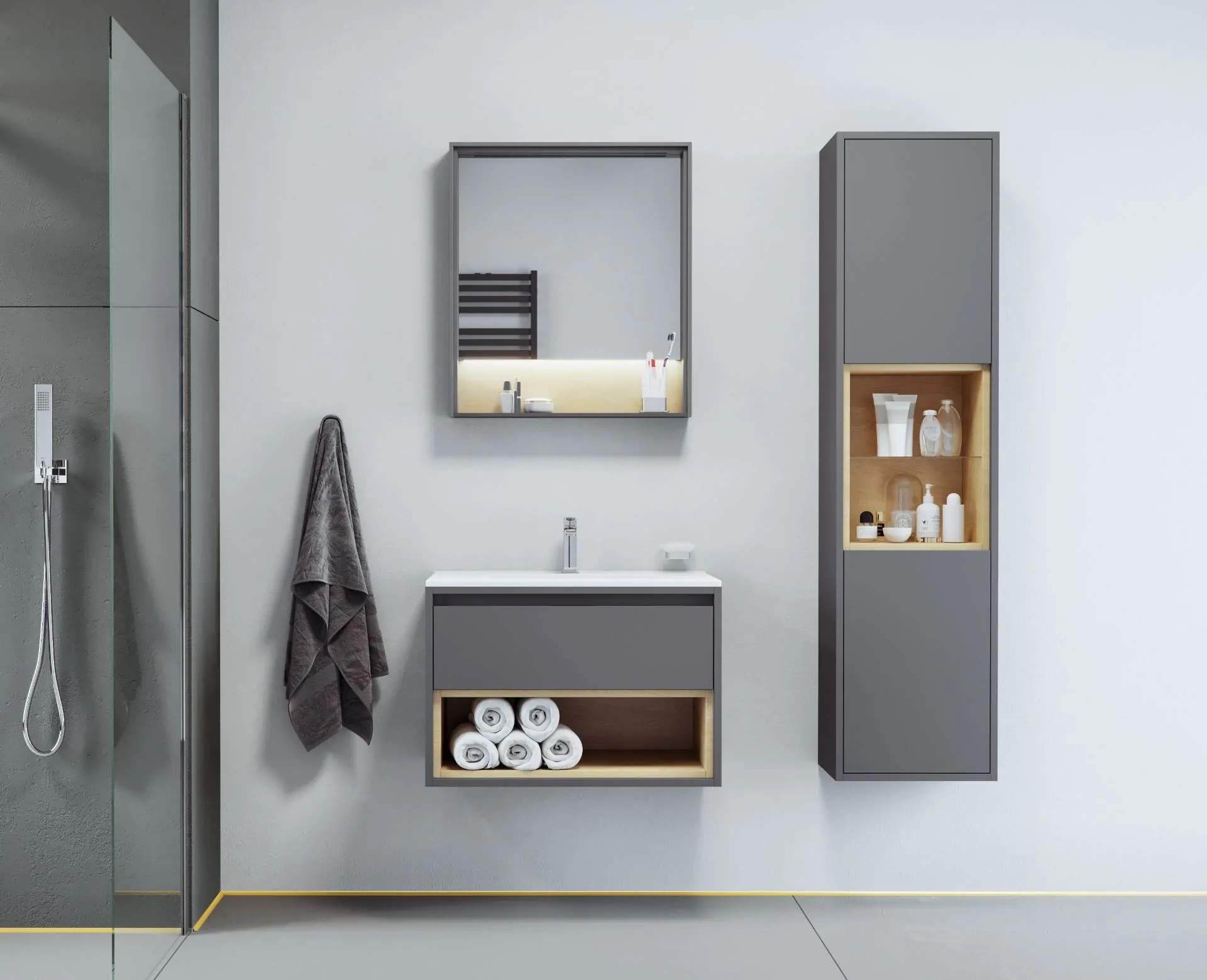 Excellent Tuto zestaw meblowy 60 cm umywalka z szafką szary/dąb MLEX.0101.600.GRBL/CEEX.3617.600.WH