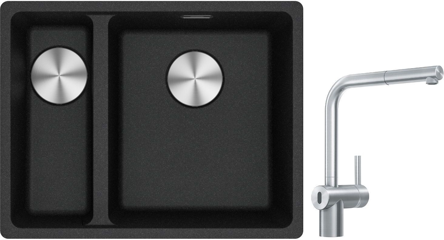 Franke Maris MRG 160-34-15 zlewozmywak 55x43 cm Fragranite onyx z baterią kuchenną Atlas Neo Sensor stal szlachetna (1250687269, ...