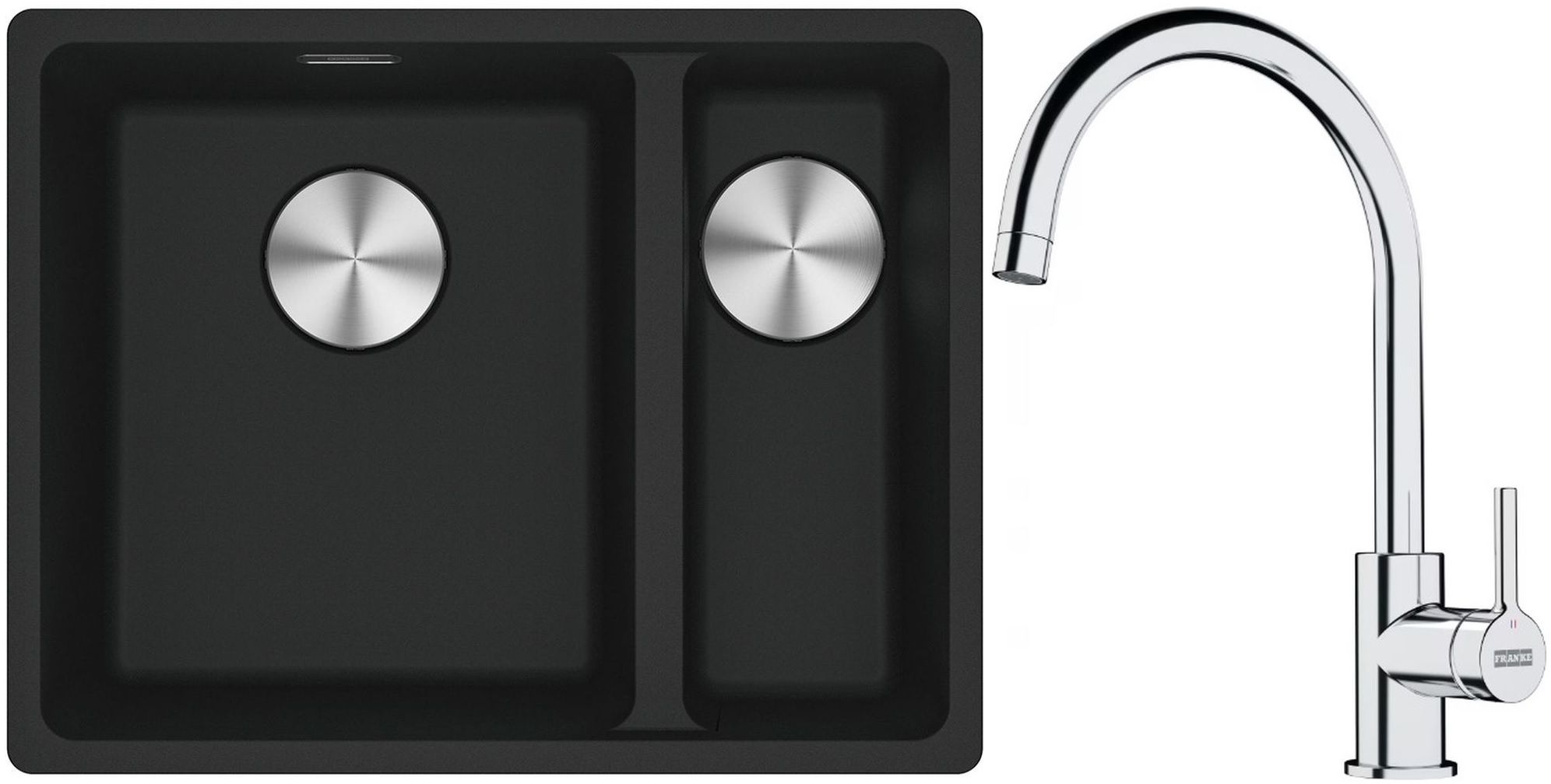 Franke Maris MRG 160-34-15SBR zlewozmywak 52x40 cm Fragranite czarny mat z baterią kuchenną Lina chrom (1250687264, 1150693228)