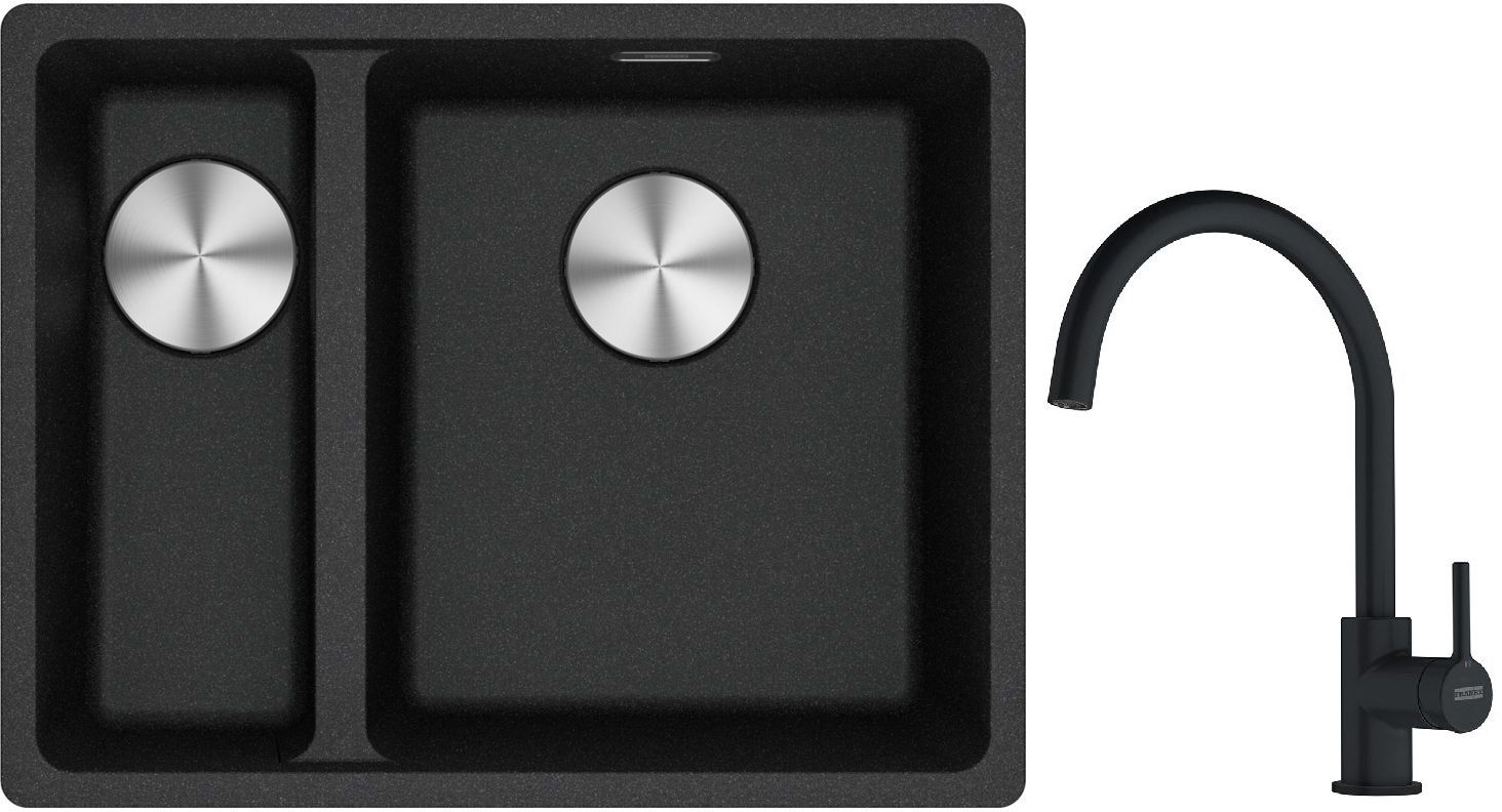 Franke Maris MRG 160-34-15 zlewozmywak 55x43 cm Fragranite onyx z baterią kuchenną Lina czarny mat (1250687269, 1150626019)