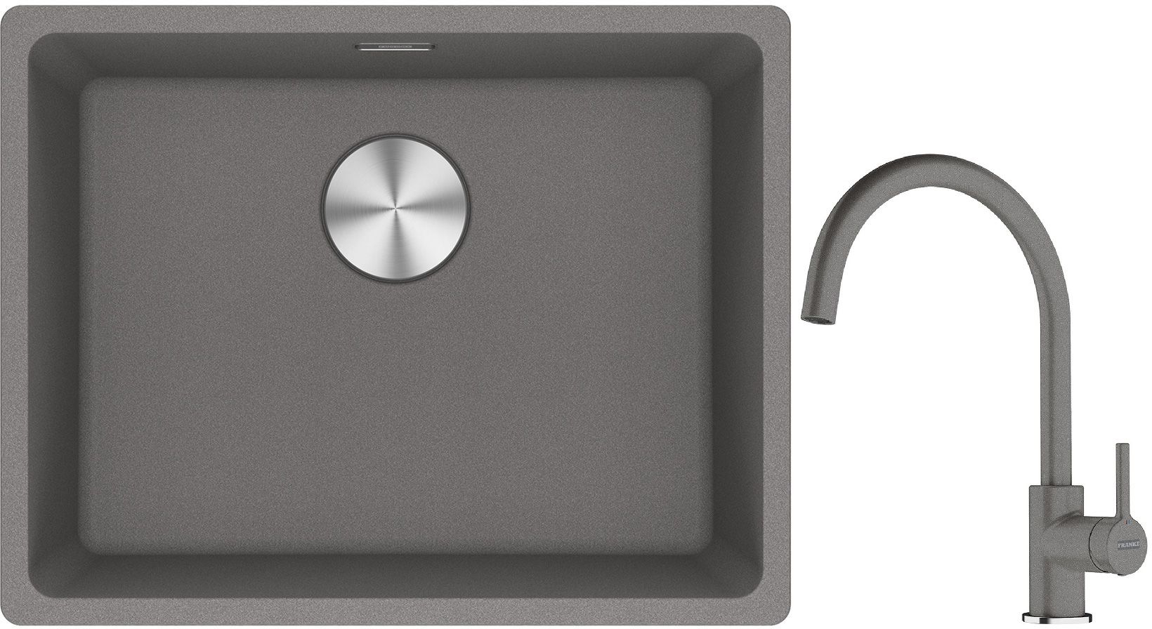 Franke Maris MRG 110-52 zlewozmywak 55x43 cm Fragranite kamienny szary z baterią kuchenną Lina kamienny szary (1250687254, 1150626022)
