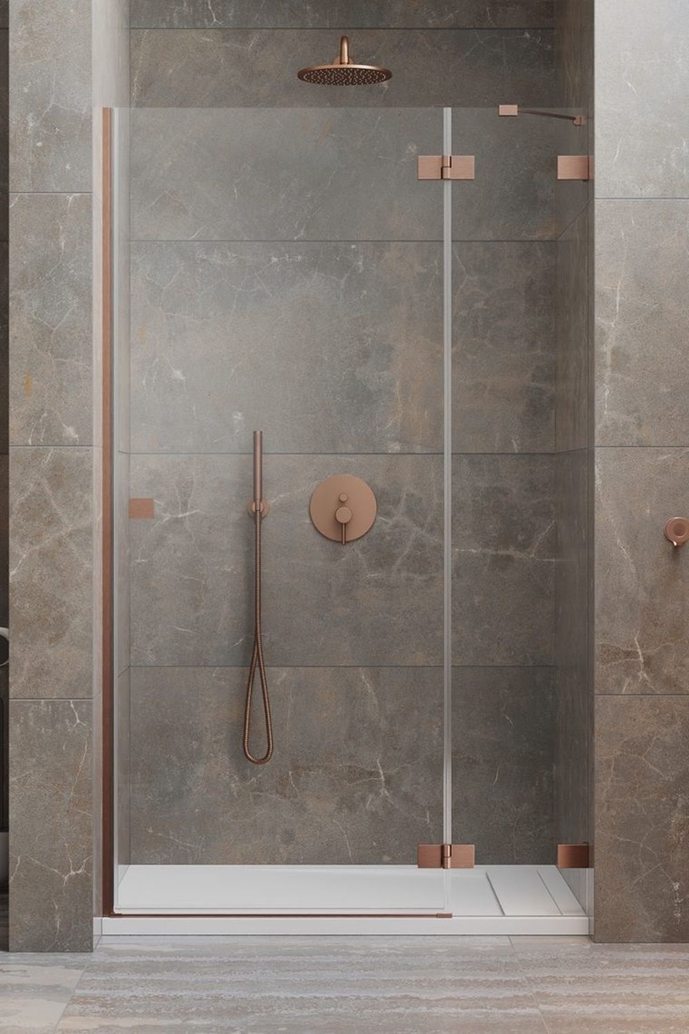 Radaway Essenza Pro Brushed Copper DWJ drzwi prysznicowe 90 cm wnękowe prawe miedź szczotkowana/szkło przezroczyste 10099090-93-01R