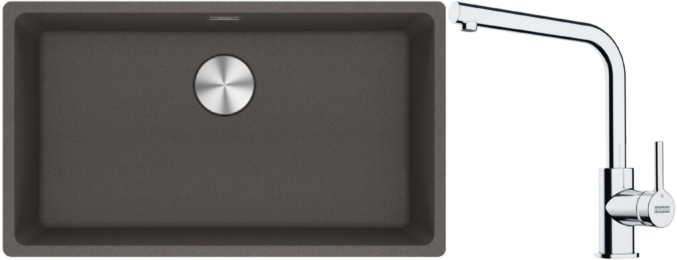 Franke Maris MRG 110-72 zlewozmywak granitowy 75,3x43,3 cm szary/grafitowy/ony z baterią kuchenną Lina chrom (1250716377, 1150693230)