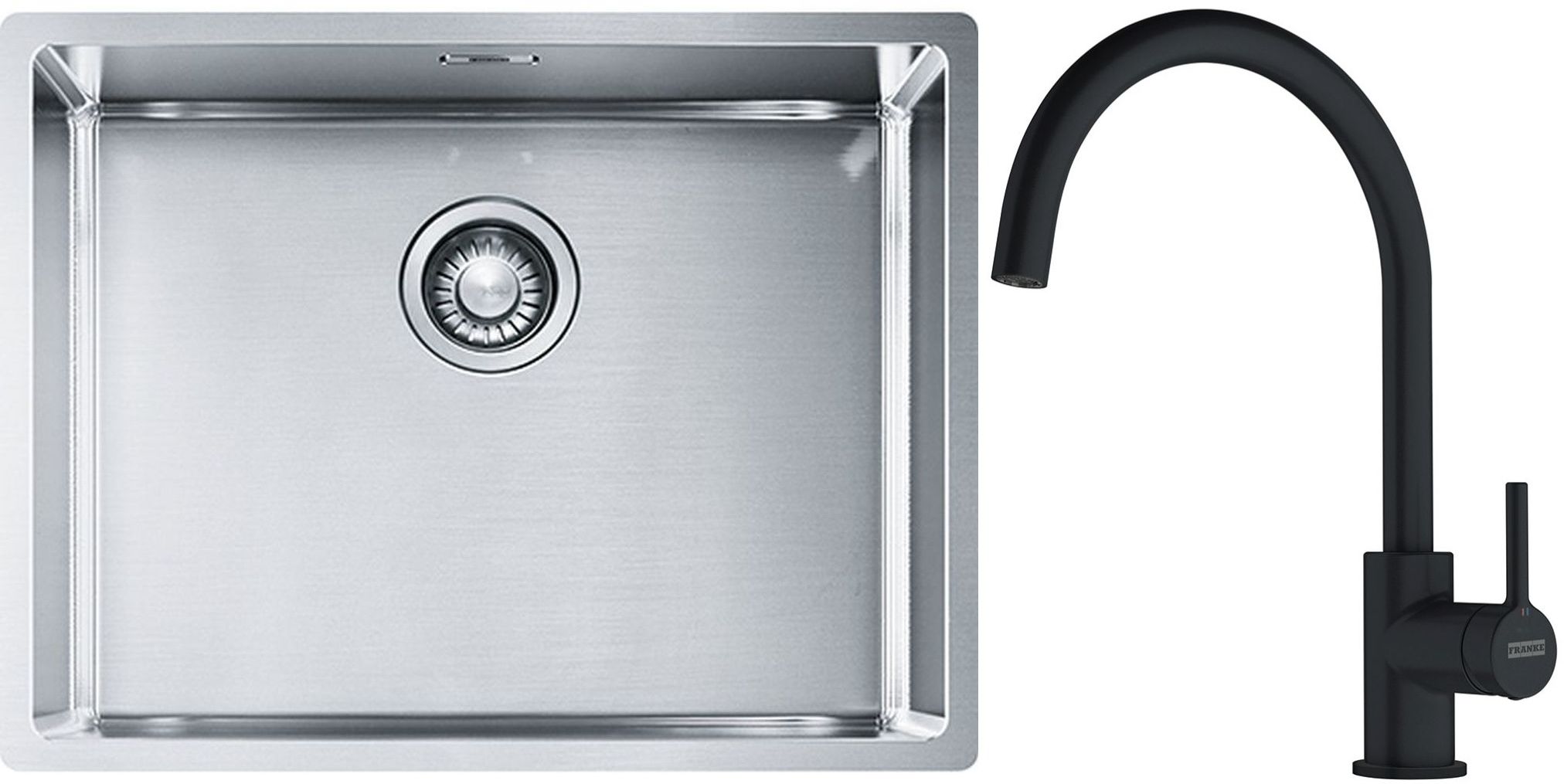 Franke Box BXX 110-54/ BXX 210-54 zlewozmywak 58x45 cm stalowy z baterią kuchenną Lina czarny mat (1270453660, 1150626019)