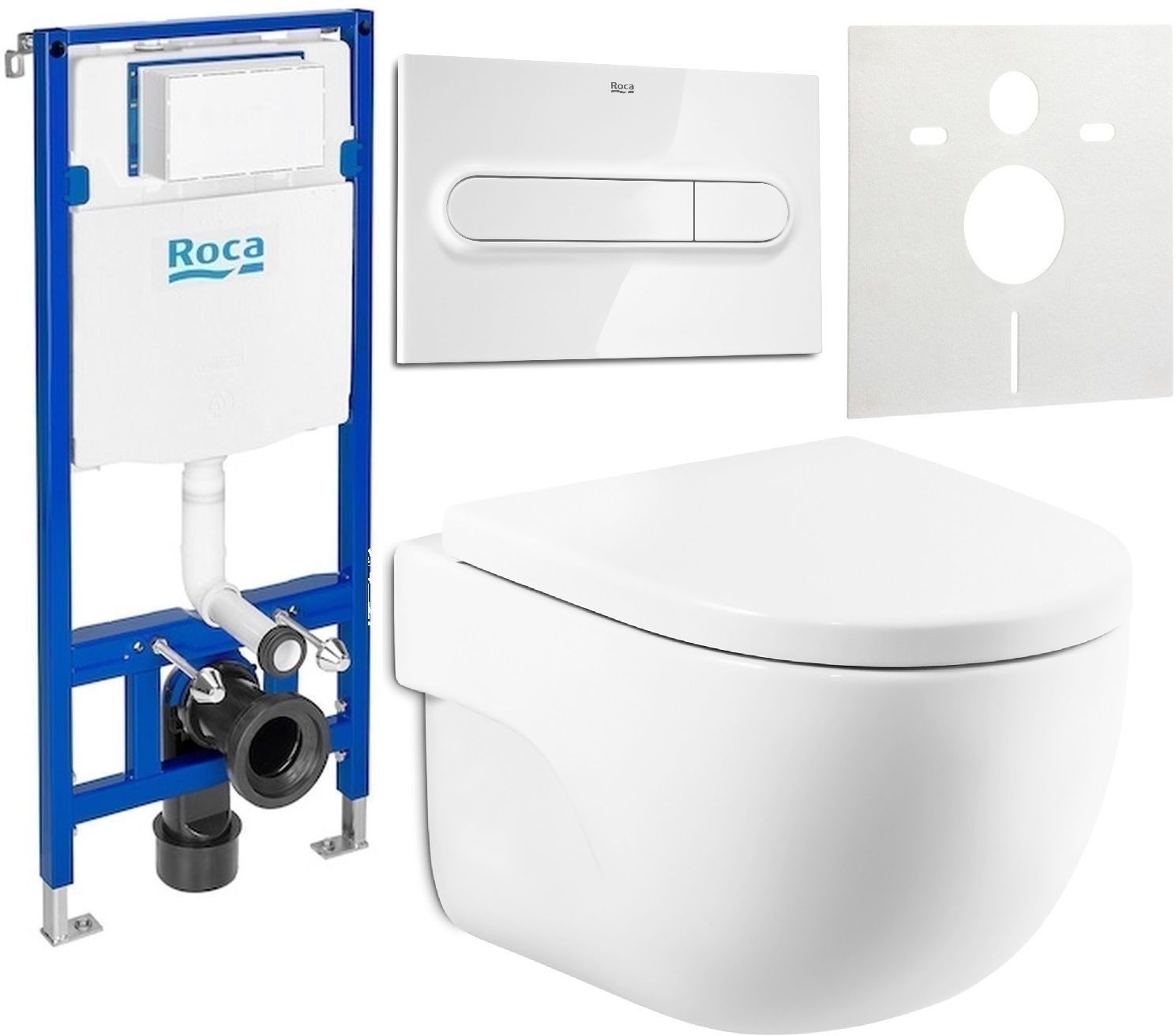 Zestaw Roca Meridian Compacto miska WC wisząca Rimless z deską sedesową wolnoopadającą i stelaż podtynkowy Duplo One z przyciskiem ... - Wysyłka w 24h