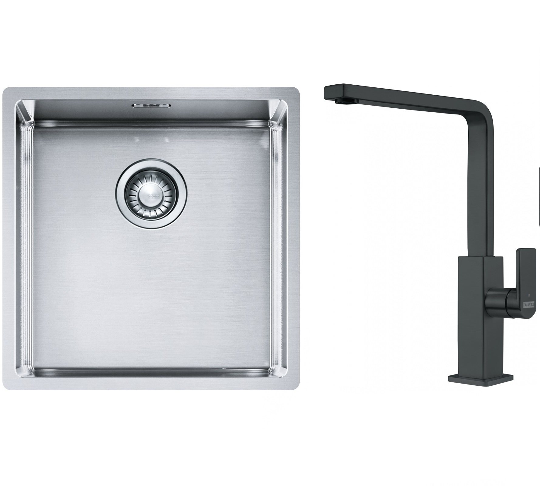 Franke Box BXX 210/110-40 zlewozmywak 45x44 cm stalowy z baterią kuchenną Mythos czarna stal szlachetna (1270453654, 1150550441)