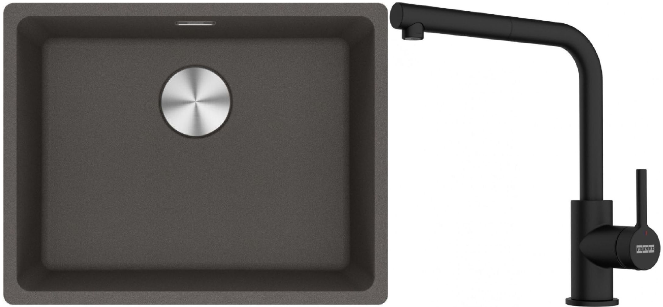 Franke Maris MRG 110-52 zlewozmywak granitowy 55,3x43,3 cm łupkowy szary z baterią kuchenną Lina czarny mat (1250716375, 1150712435)