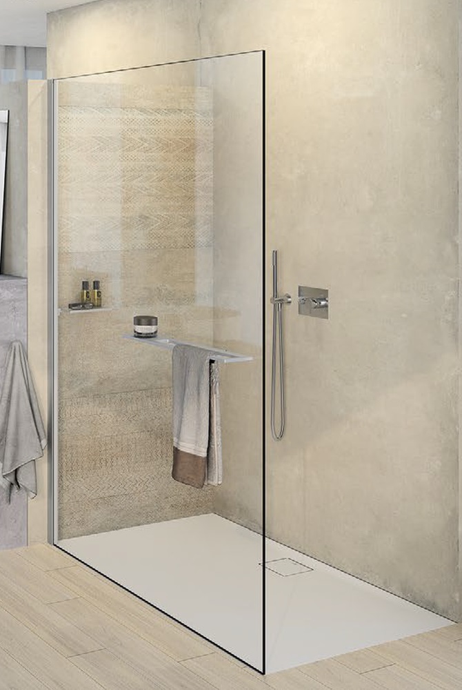 Hüppe Select+ Walk-In ścianka prysznicowa 110 cm wolnostojąca srebrny połysk/szkło przezroczyste Anti-Plaque SL0108.069.322