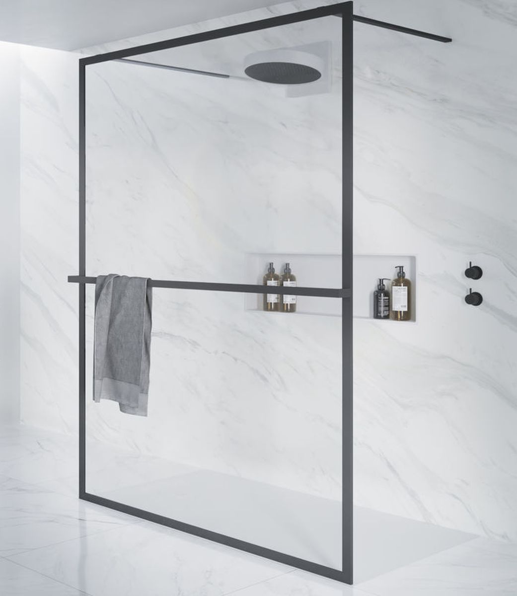 Riho Lucid GD401 Walk-In ścianka prysznicowa 90 cm wolnostojąca czarny mat/szkło przezroczyste G005029121