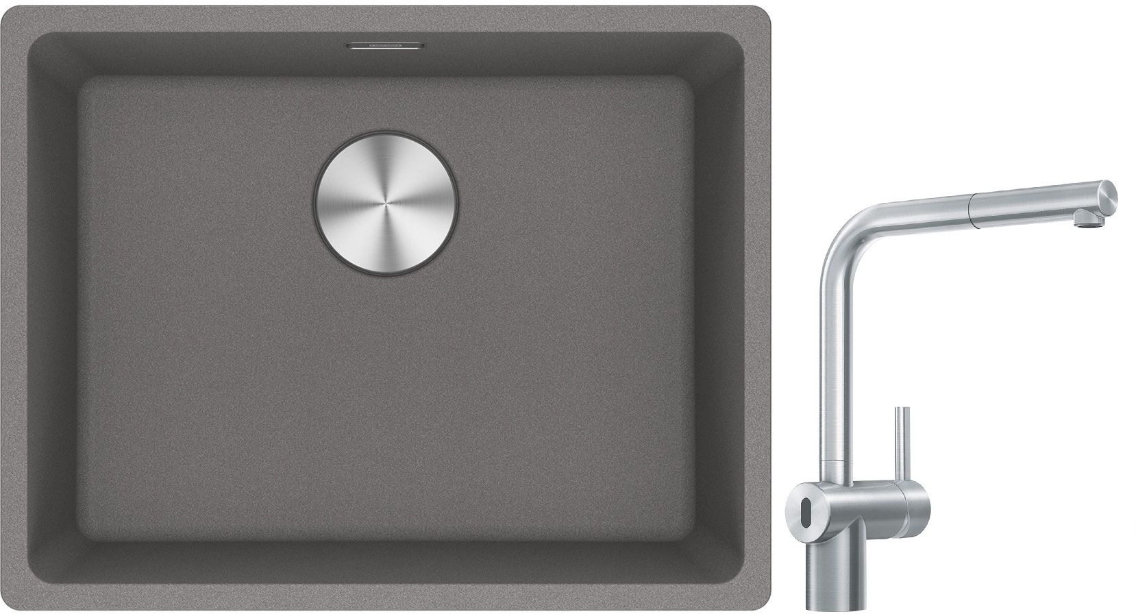 Franke Maris MRG 110-52 zlewozmywak 55x43 cm Fragranite kamienny szary z baterią kuchenną Atlas Neo Sensor stal szlachetna (1250687254, ...