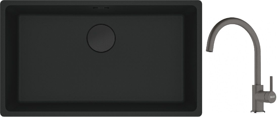 Franke Maris MRG 110-72 zlewozmywak 72x40 cm Fragranite czarny mat z baterią kuchenną Lina kamienny szary (1250697757, 1150626022)