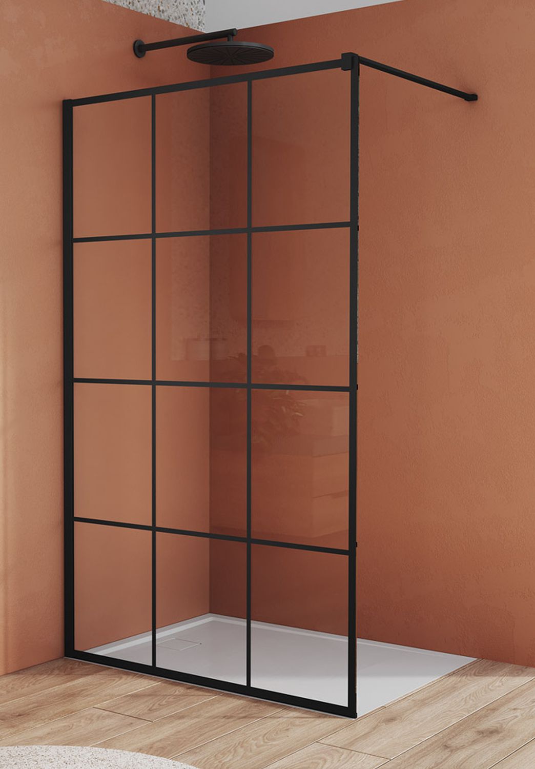 SanSwiss Walk-In Easy ścianka prysznicowa walk-in 140 cm czarny mat/szkło ze wzorem STR4P1400689