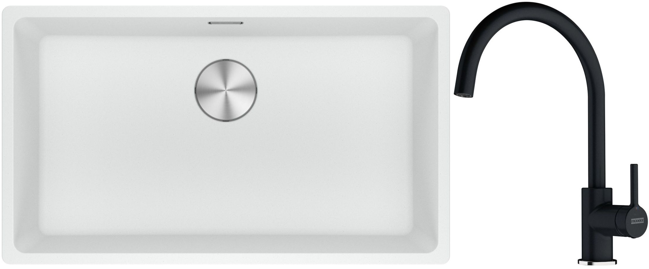 Franke Maris MRG 110-72 zlewozmywak 72x40 cm Fragranite biały polarny z baterią kuchenną Lina onyx (1250687263, 1150626020)