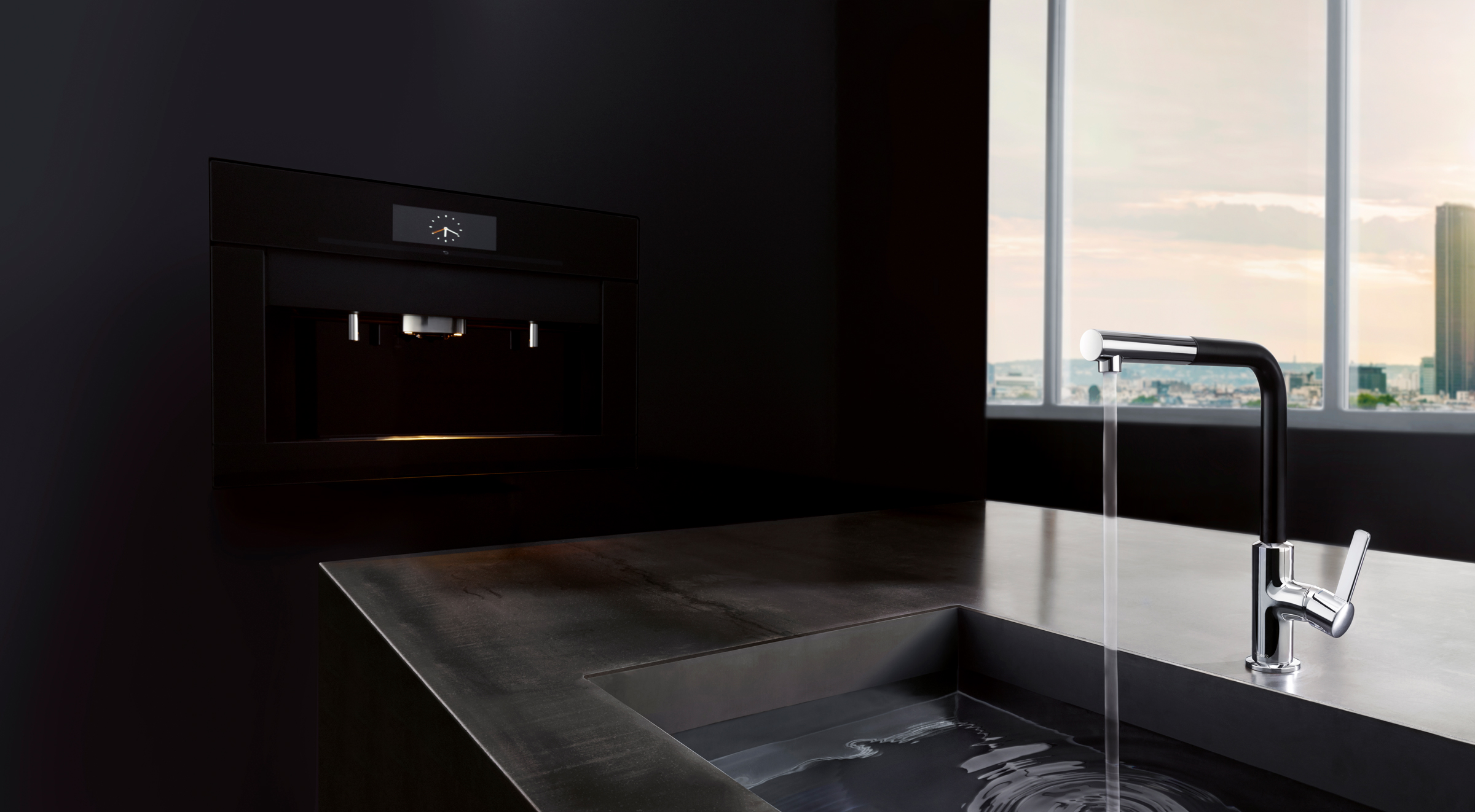 Kludi L-ine S bateria kuchenna stojąca z wyciąganą wylewką chrom/czarny mat 408518775