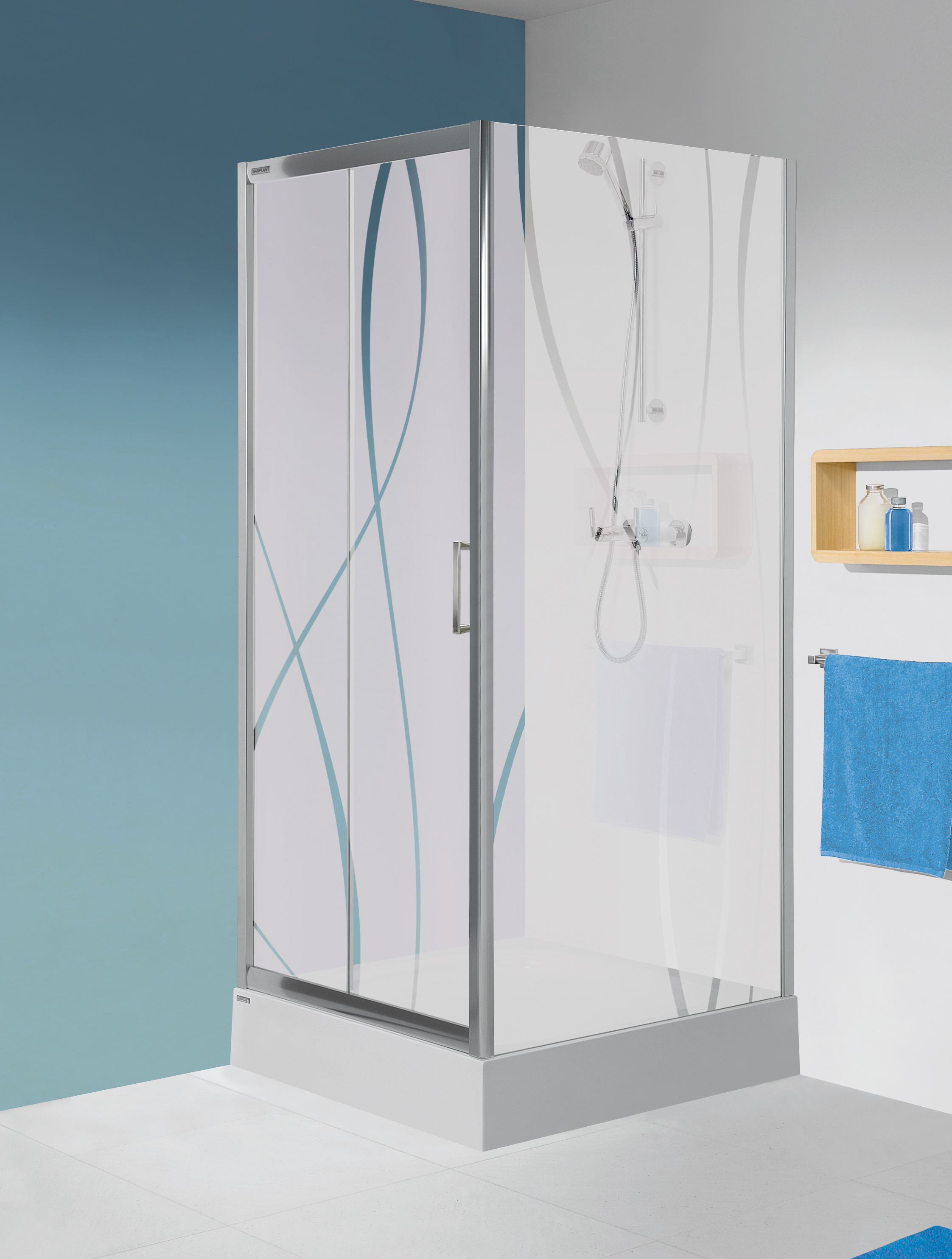 Sanplast TX ścianka prysznicowa 70 cm srebrny połysk/szkło ze wzorem 600-271-1290-38-231