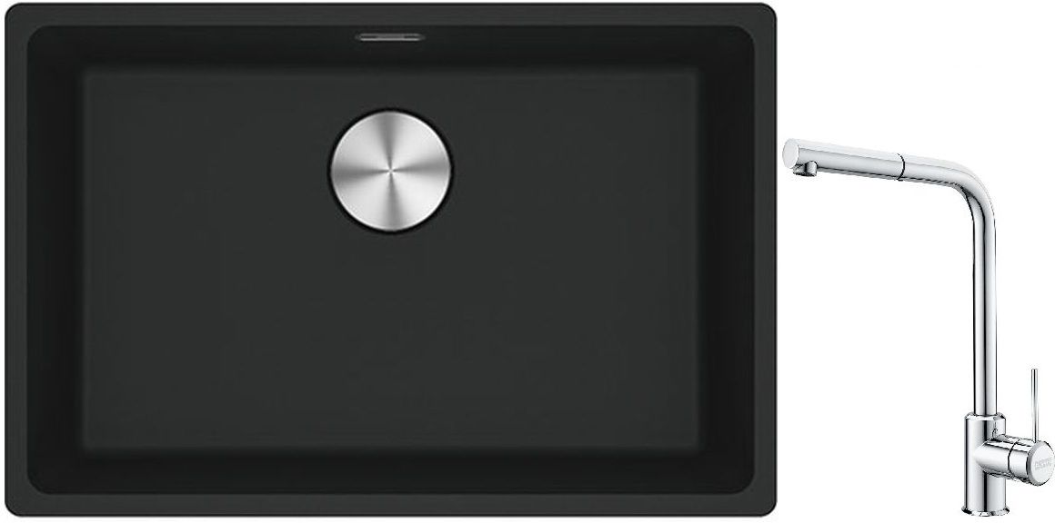 Franke Maris MRG 110-52 zlewozmywak 52x40 cm Fragranite czarny mat z baterią kuchenną Sirius Side chrom (1250687252, 1150668280) - Wysyłka w 24h