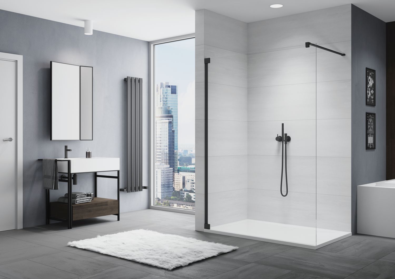 SanSwiss Cadura CAT4 Walk-In ścianka prysznicowa 100 cm czarny mat/szkło przezroczyste CAT41000607