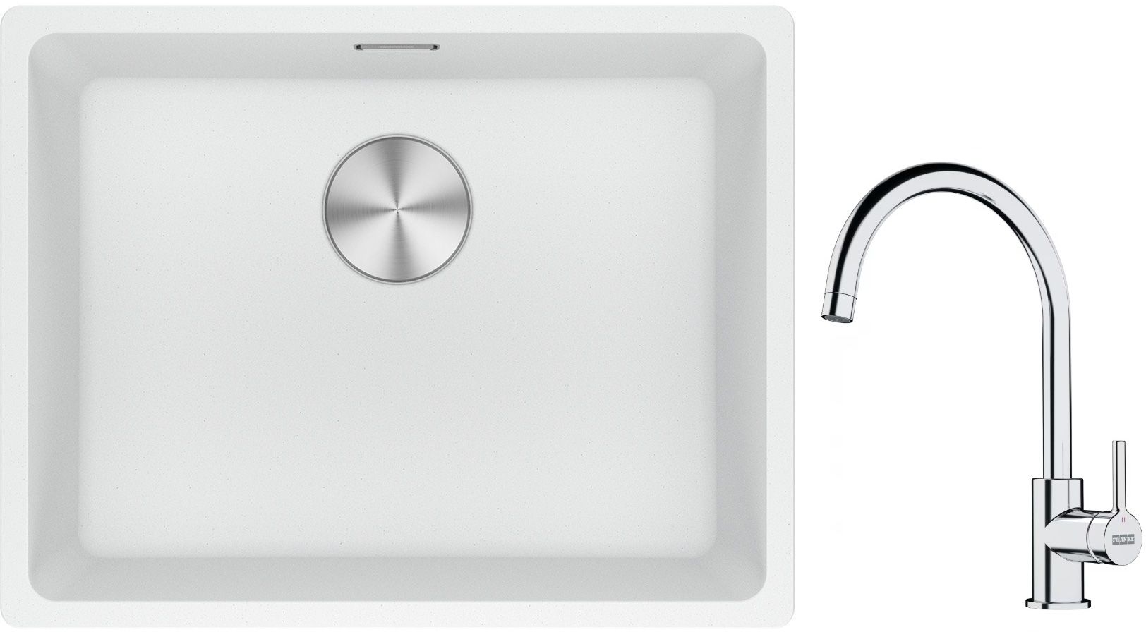 Franke Maris MRG 110-52 zlewozmywak 52x40 cm Fragranite biały polarny z baterią kuchenną Lina chrom (1250687255, 1150693228)