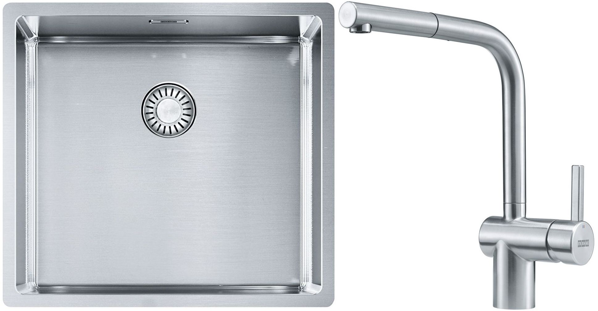 Franke Box BXX 210/110-45 zlewozmywak 49x45 cm stalowy z baterią kuchenną Atlas stal szlachetna (1270453655, 1150521439)