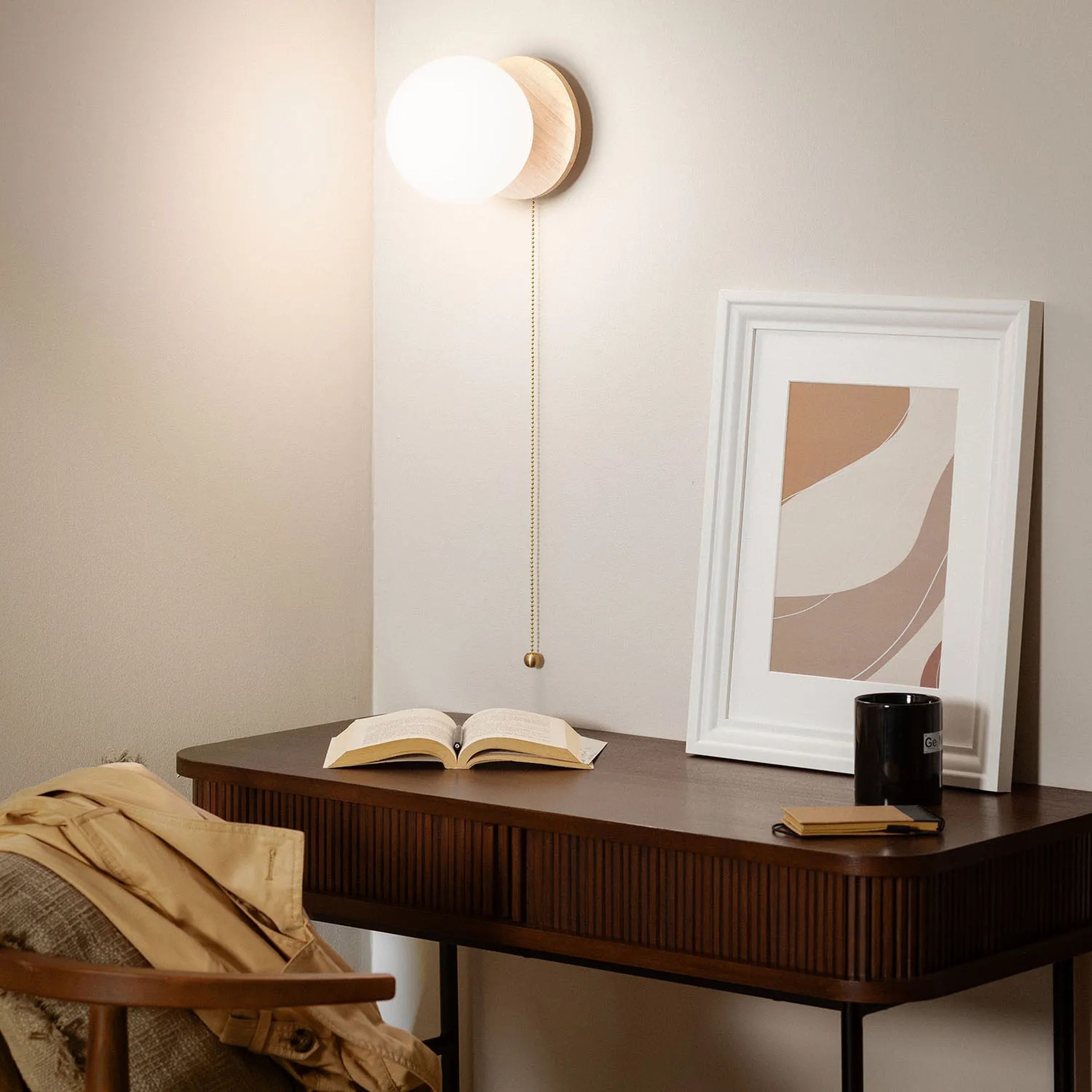 Abruzzo Milano Tore kinkiet 1x40W złoty/drewno/klosz mleczny ABR-KT-E27