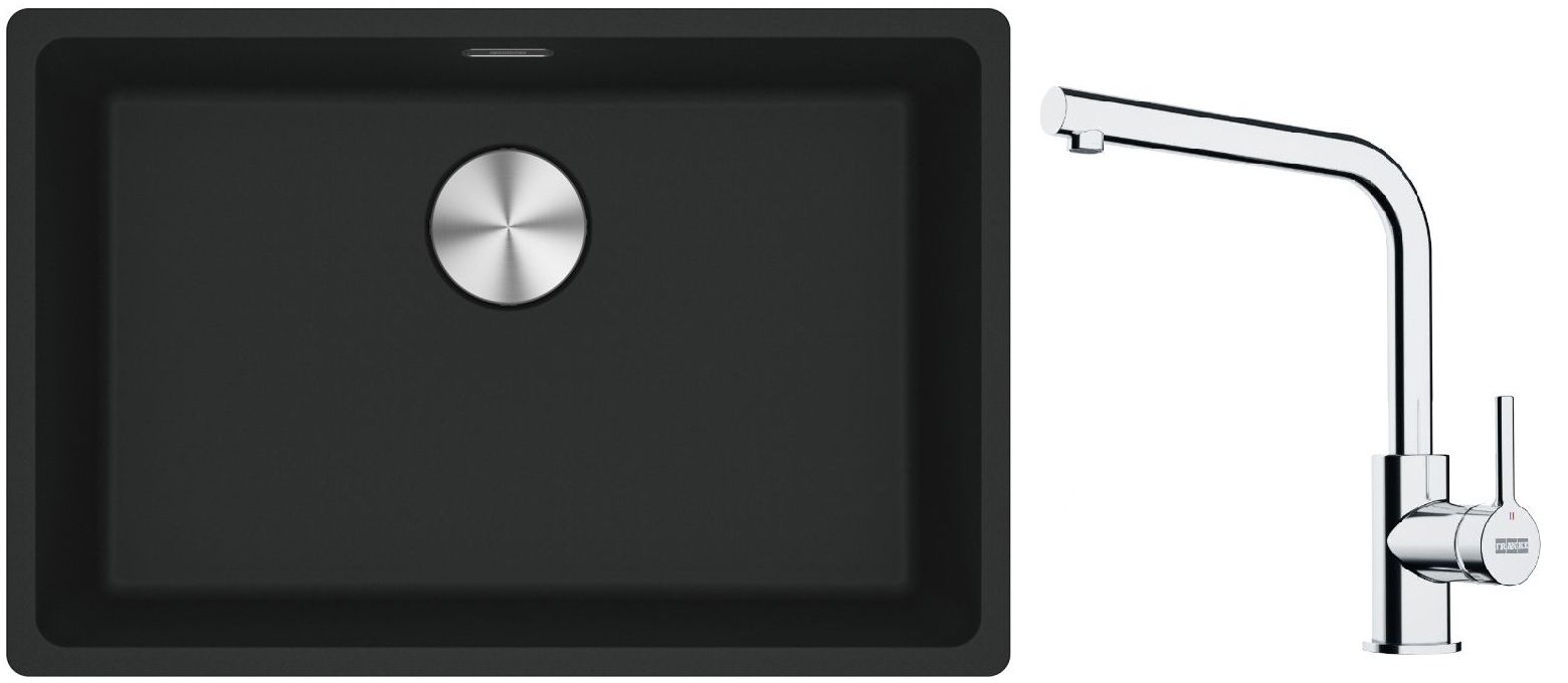 Franke Maris MRG 110-62 zlewozmywak 62x40 cm Fragranite czarny mat z baterią kuchenną Lina chrom (1250687256, 1150693230)