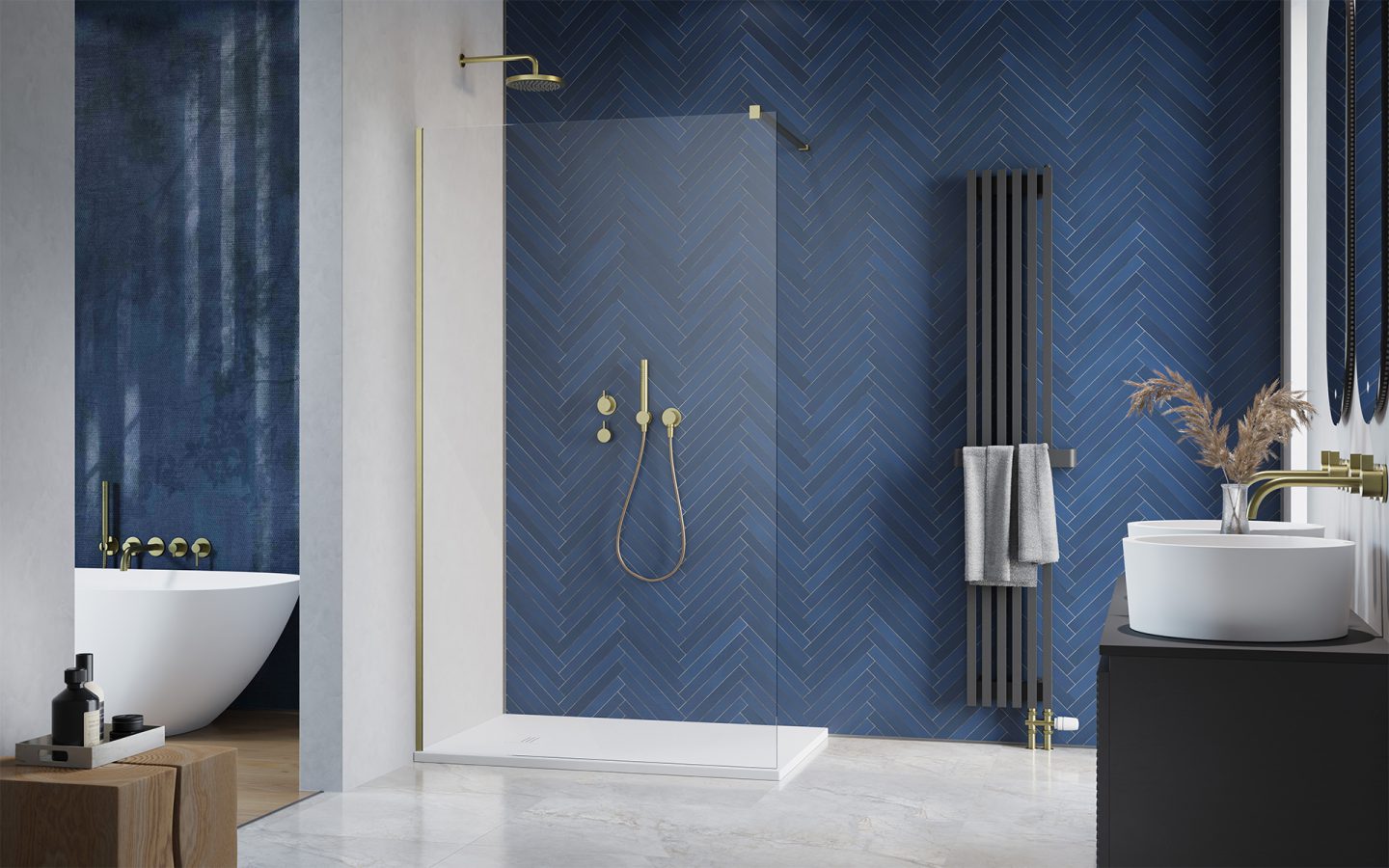 Radaway Modo New II ścianka prysznicowa walk-in 110 cm złoty szczotkowany/szkło przezroczyste 389114-99-01 - Wysyłka w 24h