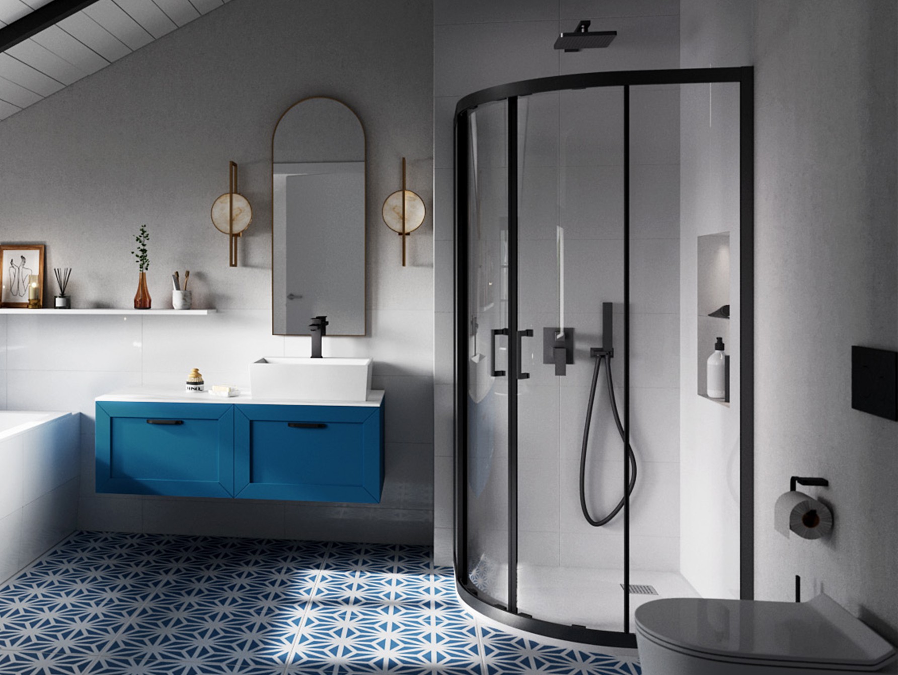 Besco Modern Black kabina prysznicowa 90x90 cm półokrągła czarny mat/szkło przezroczyste MPB-90-190-C