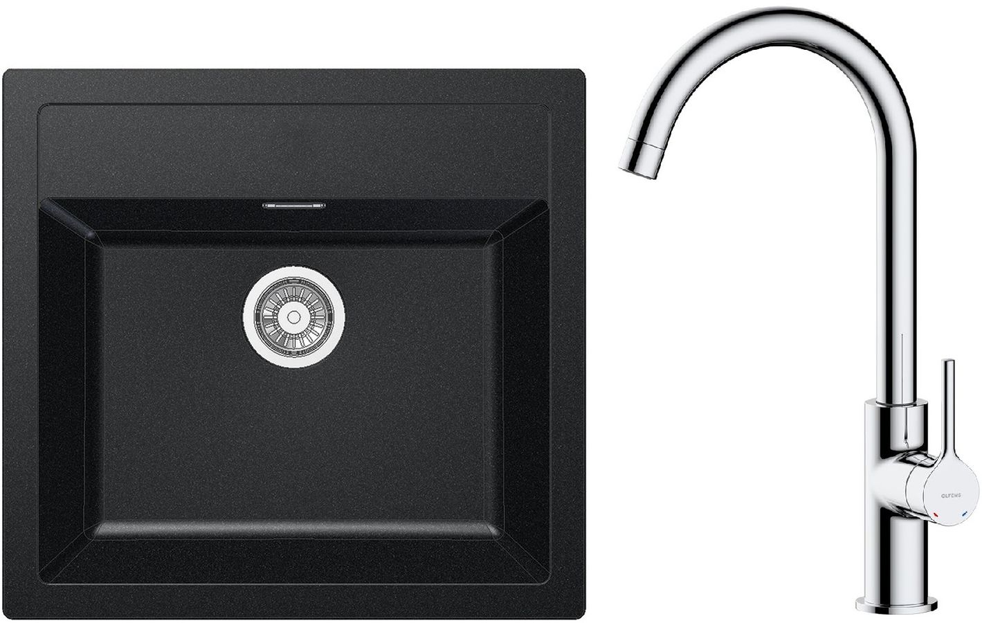 Zestaw Franke Sirius SID 610 zlewozmywak 56x53 cm z baterią kuchenną Oltens Skafta onyx/chrom (1140205049, 35206100) - Wysyłka w 24h