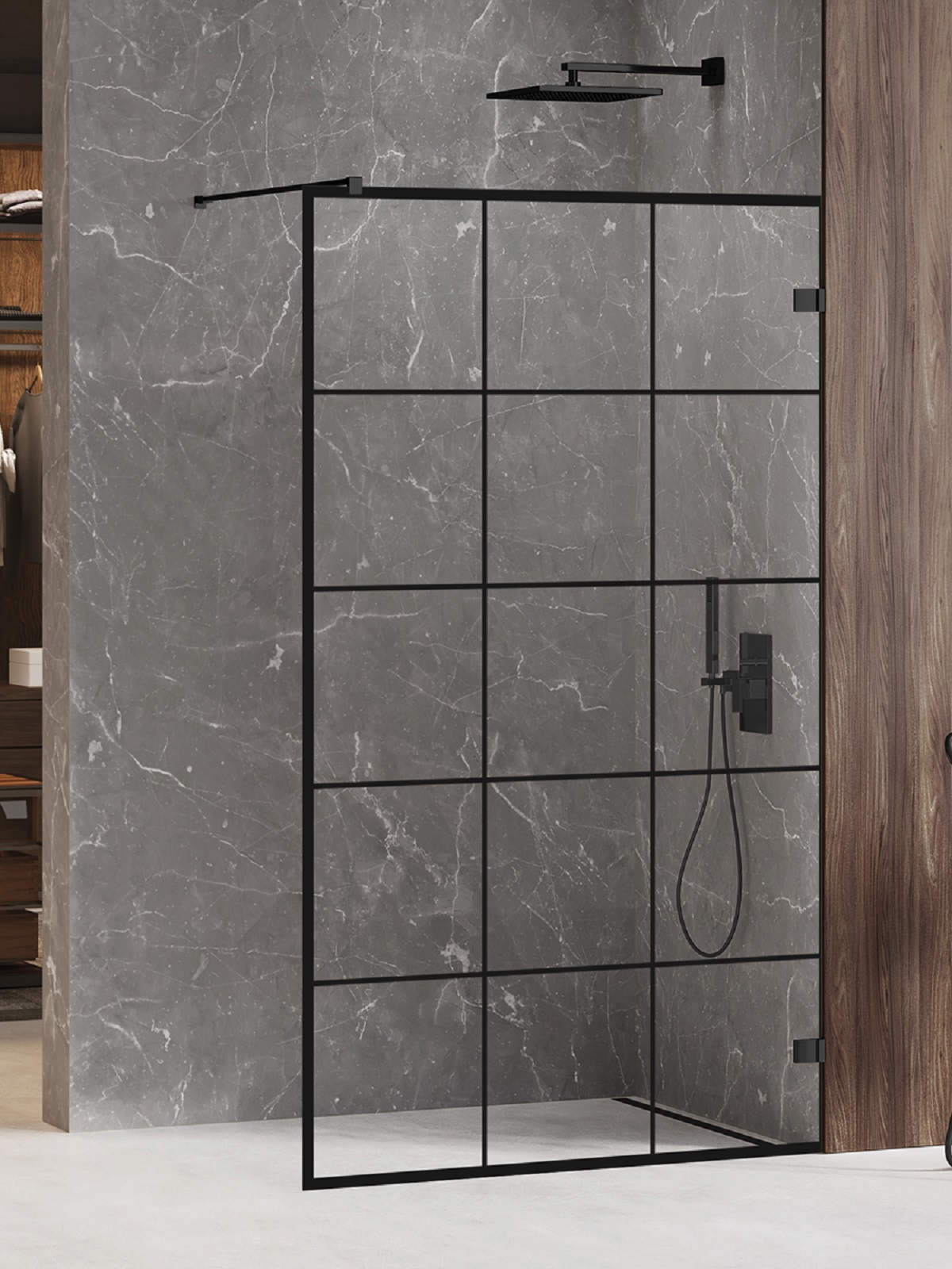 New Trendy Avexa Black ścianka prysznicowa walk-in 90 cm czarny mat/szkło przezroczyste EXK-2022