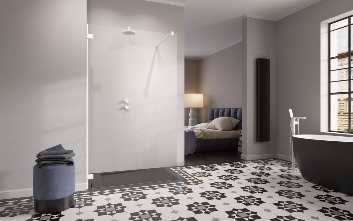 Radaway Essenza Pro White Walk-In ścianka prysznicowa 150 cm wolnostojąca biały mat/szkło przezroczyste 10103150-04-01