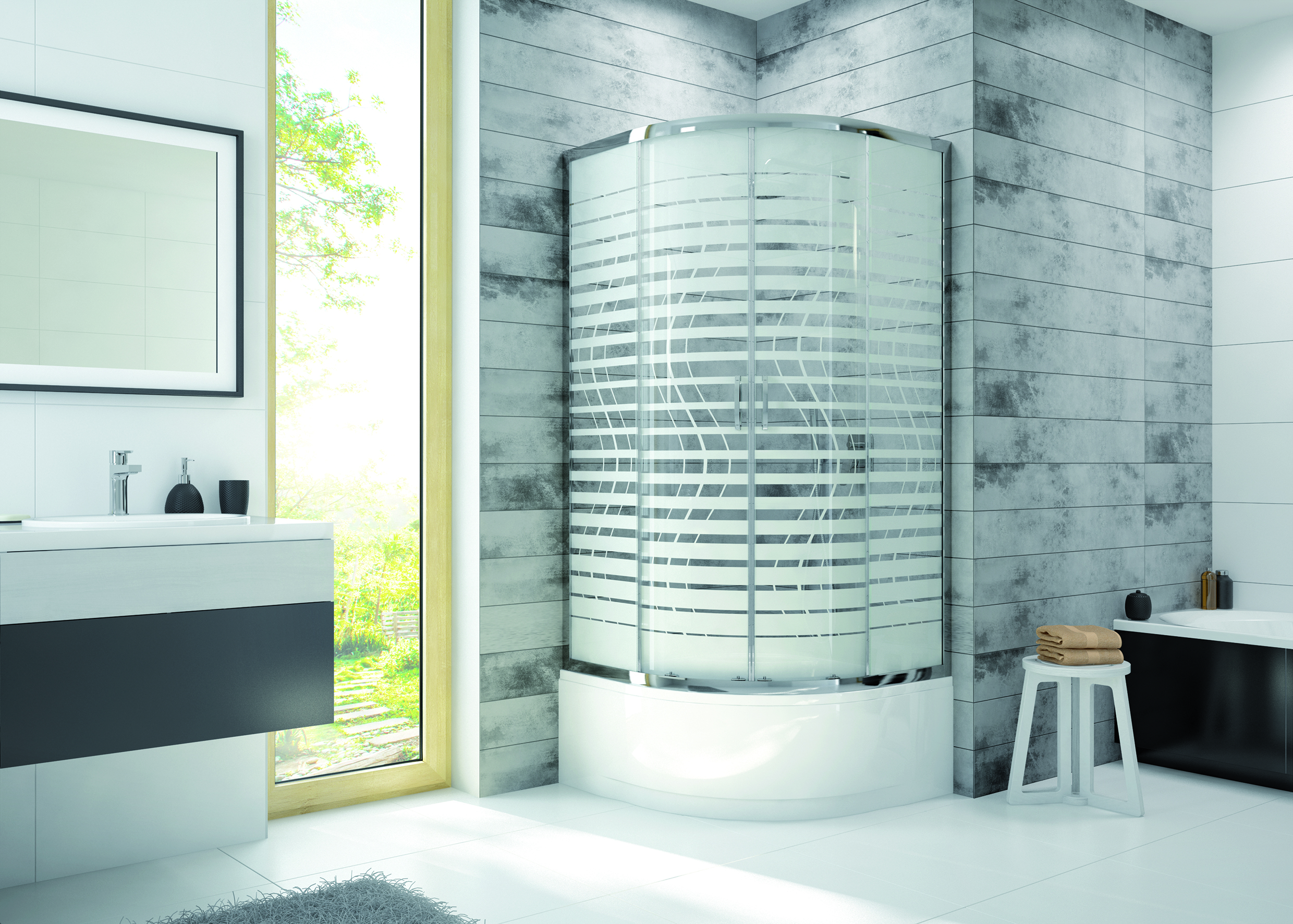 Sanplast Fris kabina prysznicowa 90x90 cm półokrągła srebrny połysk/szkło ze wzorem 600-331-0360-38-180 - Wysyłka w 24h