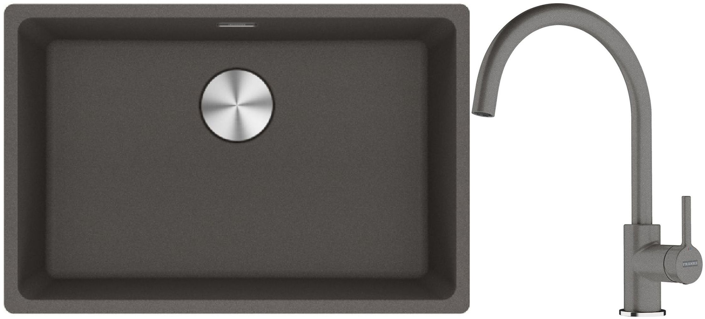 Franke Maris MRG 110-62 zlewozmywak granitowy 65,3x43,3 cm łupkowy szary z baterią kuchenną Lina kamienny szary (1250716376, 1150626022)