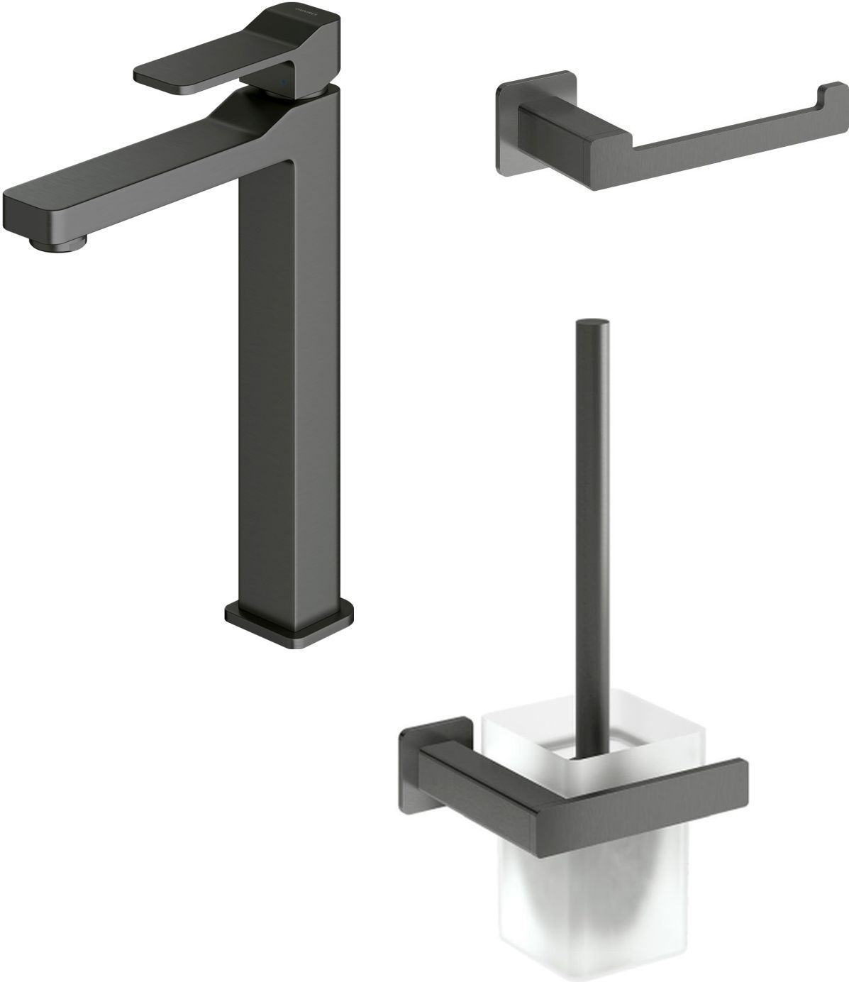 Zestaw Omnires Slide bateria umywalkowa wysoka ze szczotką toaletową i uchwytem na papier toaletowy Nelson grafit (SL7712GR, NL80620GR, ... - Wysyłka 