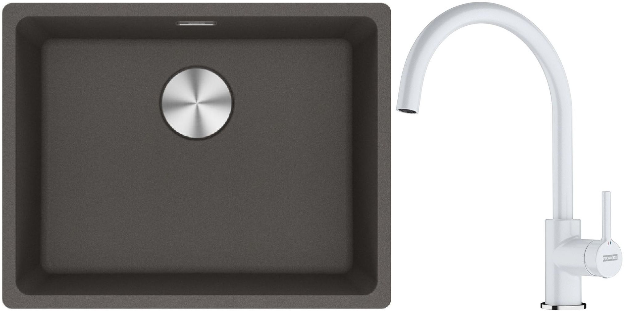 Franke Maris MRG 110-52 zlewozmywak granitowy 55,3x43,3 cm łupkowy szary z baterią kuchenną Lina biały polarny (1250716375, 1150626024)