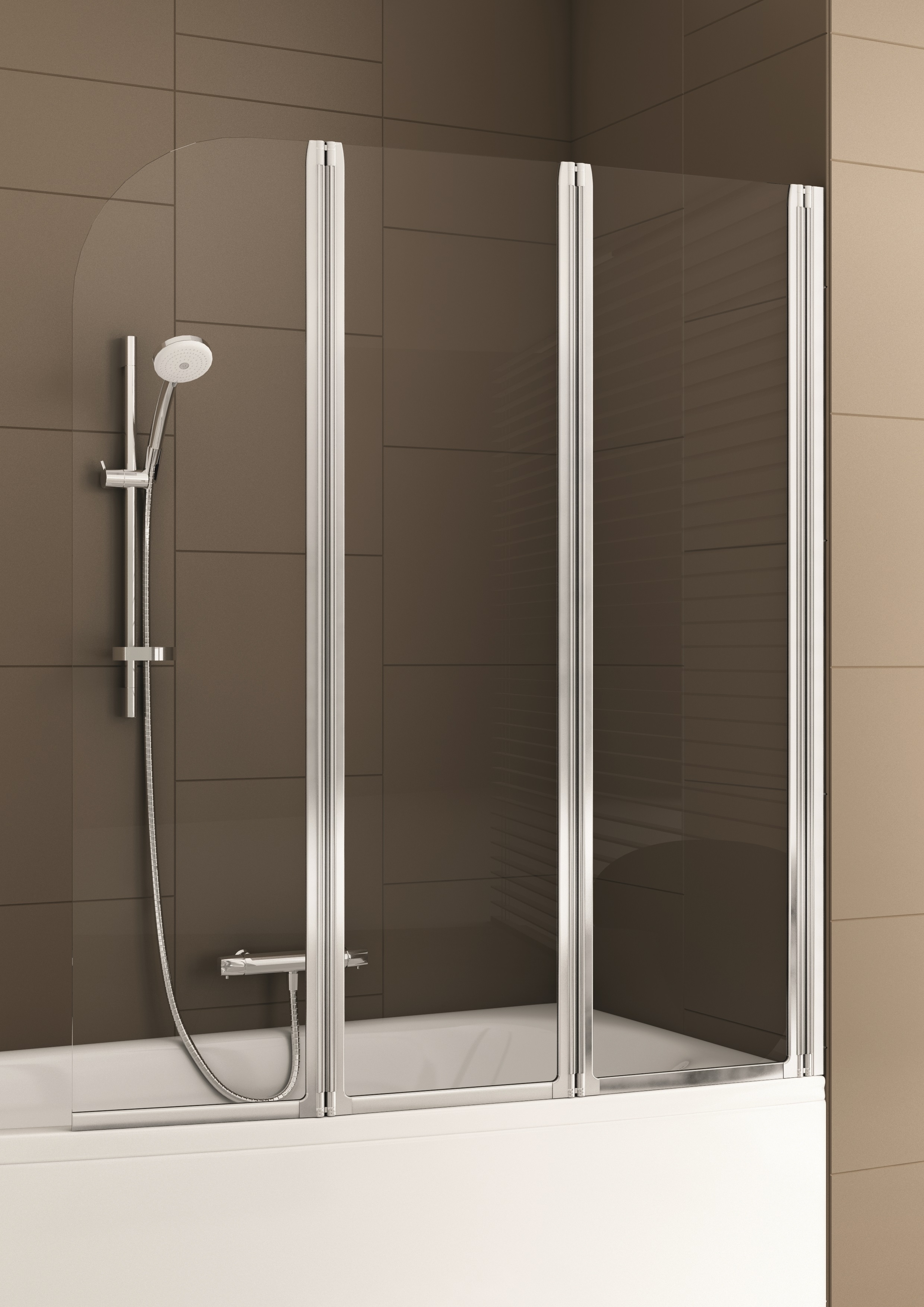 KFA Armatura Modern parawan nawannowy 120 cm 3-częściowy szkło przezroczyste 170-06992P